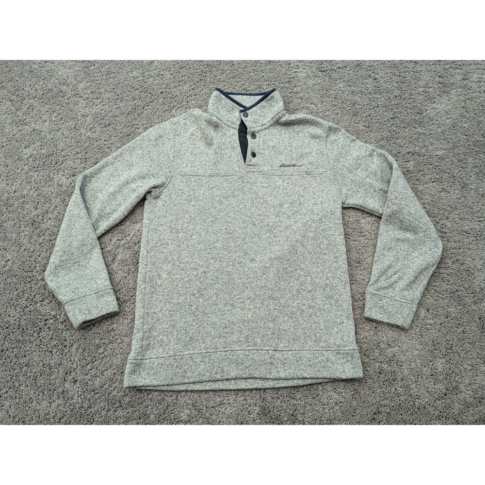 Eddie Bauer Pullover Mens Medium Sweater Gray Snap‎ Fleece Long Sleeve
